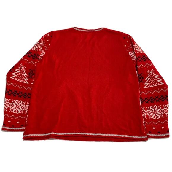 Holiday Time Christmas Pullover Ugly Sweater XL Womens Red Fair Isle Crew Sequin - Picture 2 of 8